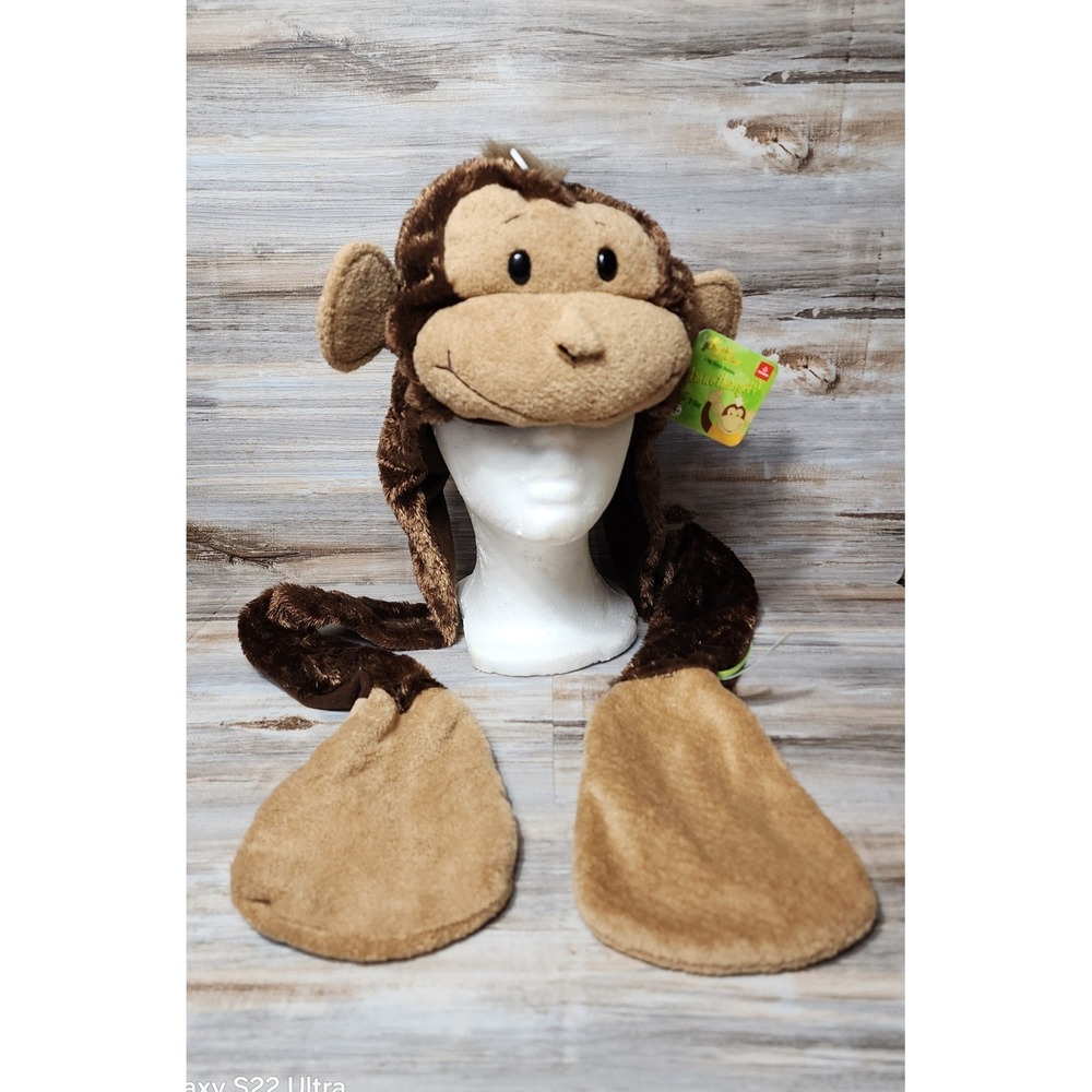 Aurora World Mitts'N Hat Cheeky Charlie Monkey Plush Brown Faux Fur Kids 10345